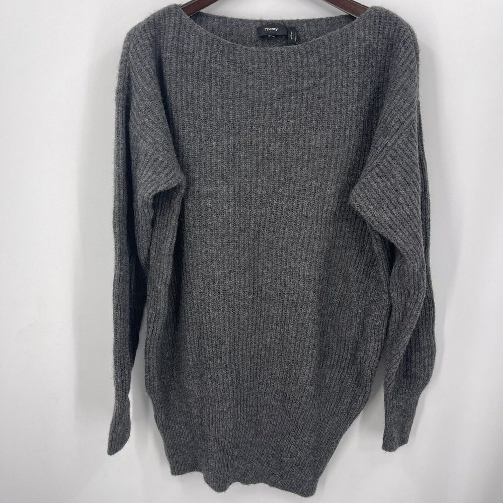 Theory Cocoon Sweater Dress Womens Size Medium Gray Oversized Wool Blend READ